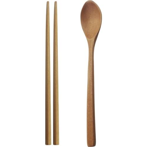 Korean Style Wood Spoon Handmade Wooden Spoon Chopsticks Set For Mixing Strring Long Handle Wooden Dinnerware Spoons Chopsticks