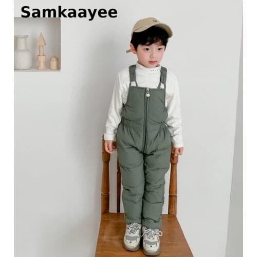 2-7y Kids Overalls Girls Boys Jumpsuit Winter Children Warm Pants Baby Thick Trousers Solid Clothes Zipper Rompers Dungarees Y40