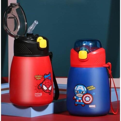 Disney Children with Straws Rope Portable Water Cup Spiderman Kettle Thermos Cup