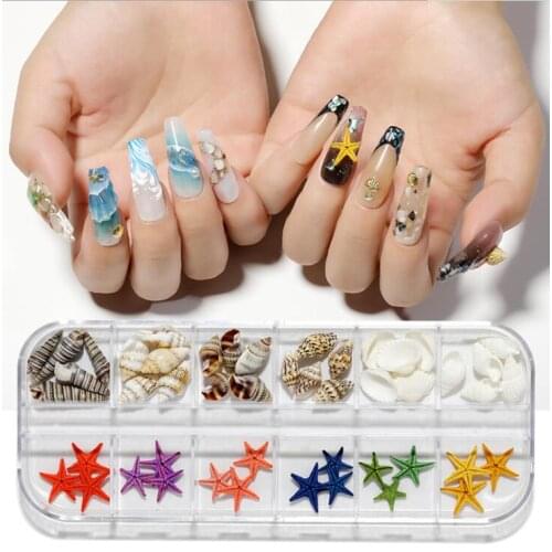 12 Grid Ocean Theme Nail 3D Studs Beads Gel Polish Sea Starfish Shell Manicure Craft Tool