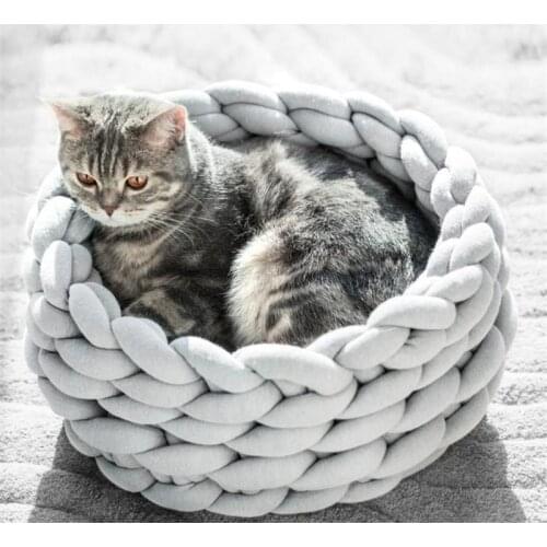HOT Sale Cat Bed Pet House Fashion Woven Wool Cotton Cat Cave Basket Lazy Lounger Soft Kennel Dog Sleep Sofa Washable Pet Supply
