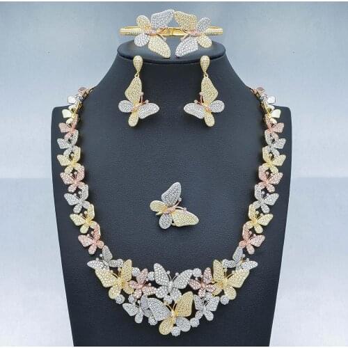 Newness Floral Petals Luxury Betterfly Luxury 4PCS Nigeria Statement Jewelry Sets Cubic Zircon Dubai Bridal jewelry Set