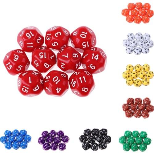10pcs 16 Sided D16 14mm Acrylic Opaque Dice for Role Playing Game RPG Party Birthday Gaming Dice