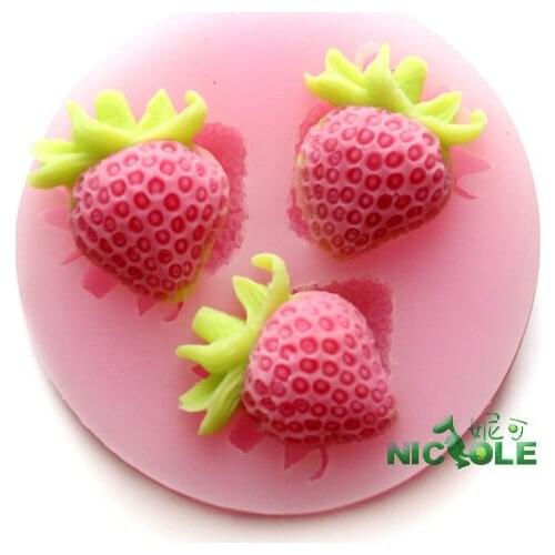 Mini 3 Strawberry shape chocolate mold Fondant cake mold decoration for birthday cake