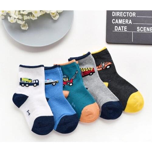 10pieces=5 Paris / Lot Boys Socks Spring Autumn Cotton Cartoon Car Cute Childrens Multi-Color Socks 4-9 Year kids Socks