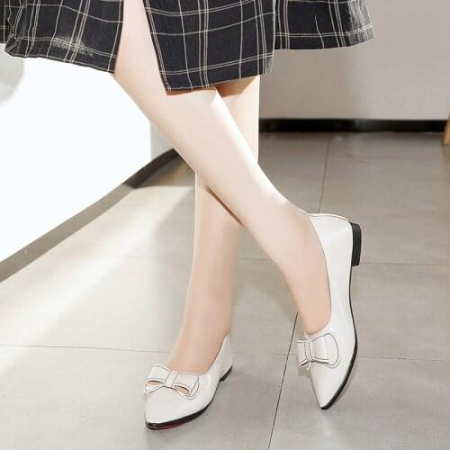 2020 new spring casual women casual shoes shiny solid color bow shallow mouth pointed light and comfortable office shoes U19-30