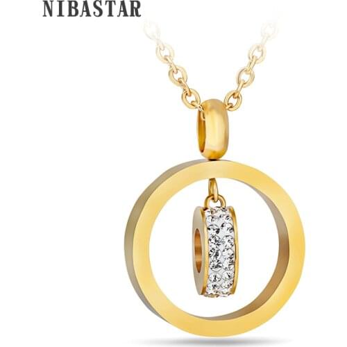 New Multicolored Round Crystal Pendant Necklace Women Gold-Color Circles Necklaces Trendy Jewelry