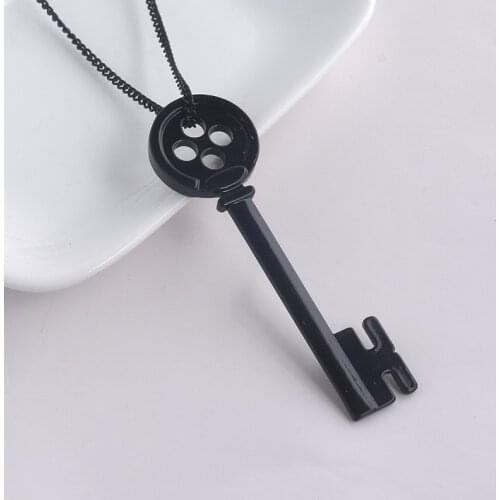 Movie Coraline Necklace Jewelry Black Button Key Of The Secret Door Pendant Necklaces Cosplay Accessories