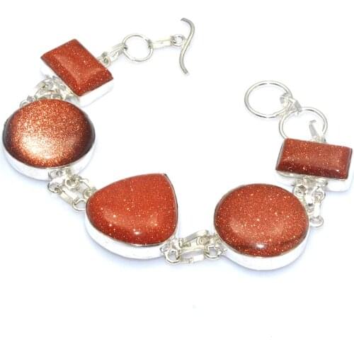 Genuine Golden Sunstone Bracelet Silver Overlay over Copper , 20.5 cm, B4184