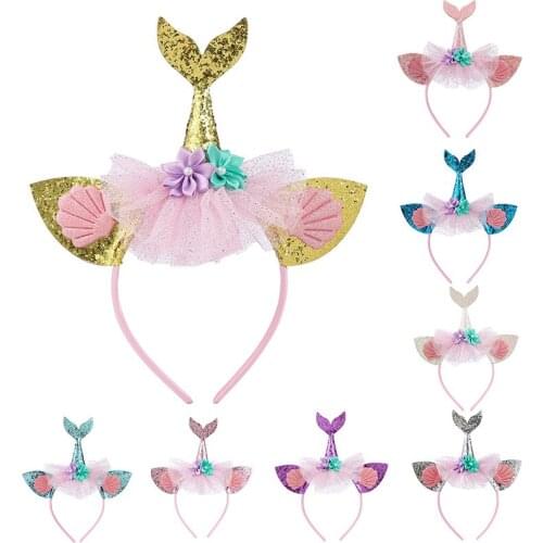 Mermaid Headband Glitter Starfish Shell Shape Hairband Mermaid Theme Birthday Party Decoration Girls Favor Hair Band Accessories