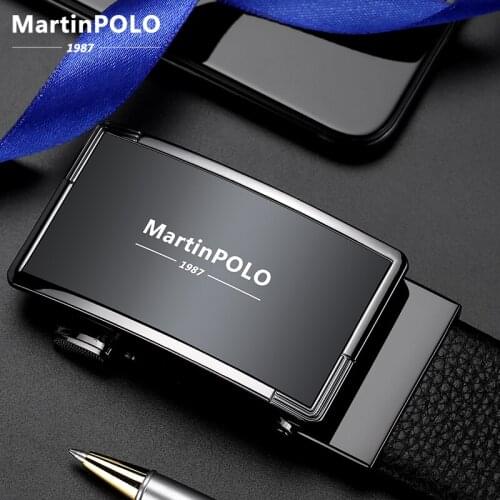 MartinPOLO Genuine Leather Belt Men Cowhide Strap for Male Automatic Alloy Buckle Belts for Jeans Luxury Black Belt MP02501P