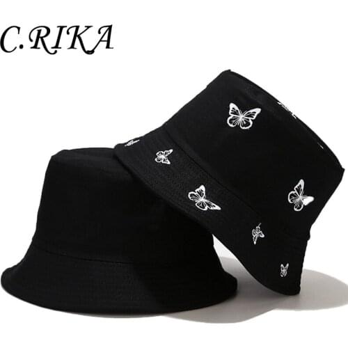 Black Butterfly Bucket Hat Unisex Double Sided Caps Hip Hop Men women Fishermans hat Summer Panama Cap Beach Sun Fishing Hat