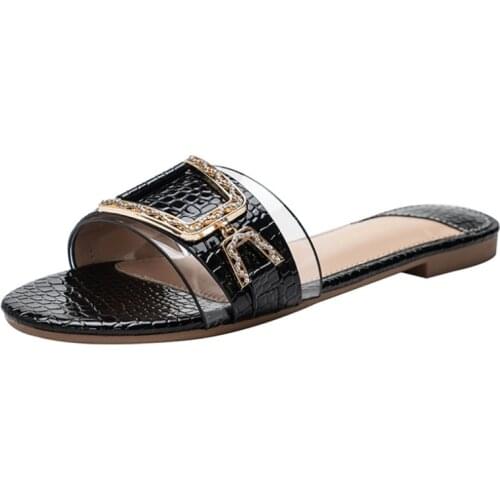 Women Slippers Flat Heel Silver Gold Women Buckle Slides Shoes Summer Outdoor Beach Crystal Sandals Slipper Female Sandales