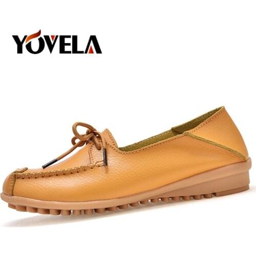 Fashion Women Genuine Leather Flats Casual Shoes Round Toe Lace Up Soft Boat Female Shoes Loafers Ballerina Women Oxfords Shoes