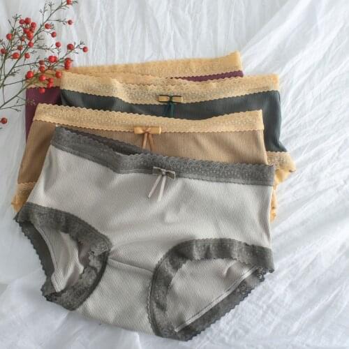Solid Color Womens Underwear Bow Coast Lace High Elastic Low Waist Soft Breathable Seamless Transparent Panties Silk Lingerie