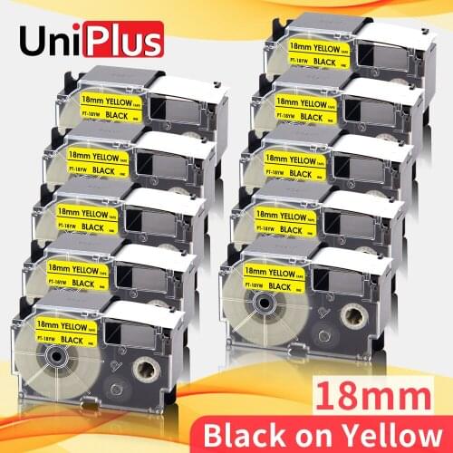 UniPlus Black on Yellow 18mm Printer Ribbon Compatible Casio Label Tape XR-18YW xr18yw for Casio Label Maker KL820 7000 120 750