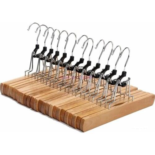 50pcs Hotel Wardrobe Skirt Hanger Wooden No Trace Clip Type Storage Drying Rack Trouser Clothes Collection Home Anti Fall