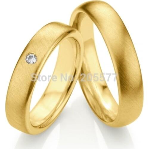 Top Quality Classic Brushed Finish european style gold plating titanium wedding bands Couple his and hers lovers ring