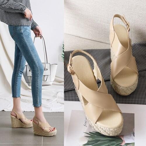 Women Shoes 2021 Bohemian Summer Sandals Women Wedge Pumps Cross-tied High Heels Platform Zapatos Mujer big size 30-46