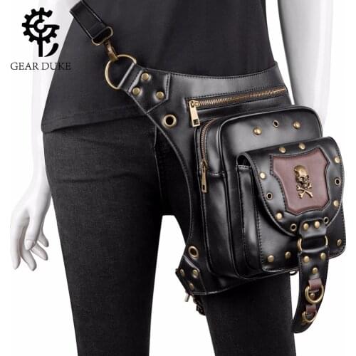 Gothic Steampunk Skull Bag 2019 Women Messenger Bag Leather Rivet Waist Leg Bags Fashion Retro Rock Motorcycle Leg Bag for Men