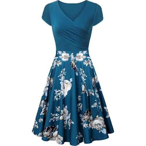 2021 Summer Dot Print Floral Dress Elegant Women Casual Short Sleeve A-Line Medium Long Dress Female Sundress Midi Vestidos New