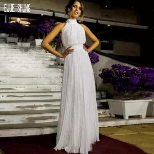 E JUE SHUNG Simple Halter Beach Wedding Dresses Long Chiffon Boho Bridal Gowns Elegant Wedding Gowns Vestidos De Novia