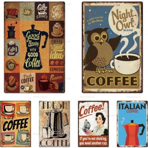 Metal Sign Tin Full-Bodied and Pure Coffee Posters and Pictures Plaque Vintage Wall Decor for Shop and Kitchen Ironing Painting