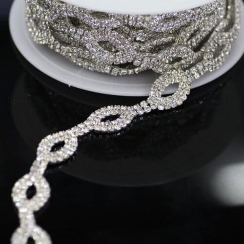 1 yard AAA-Grade Crystal Clear Oval Glass Rhinestone Cup Chain Silver Base Dress Decoration Trim Applique Sew on Rhinestones