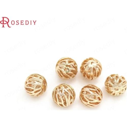 10PCS 8MM 24K Champagne Gold Color Plated Brass Spacer Beads Bracelet Beads High Quality Diy Jewelry Accessories