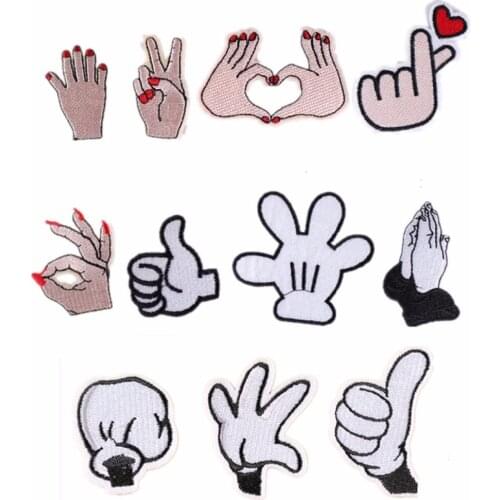 10 PCS/lot Gesture Victory Sign Embroidery Patch Iron On Patches For Clothes Hand Embroideried Patches DIY Decoration Appliques