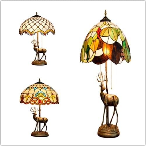 American Elk Creative White Pastoral Baroque Simple Tiffany Stained Glass Living Room Bar Bedroom Bedside Table Lamp Dia 40cm