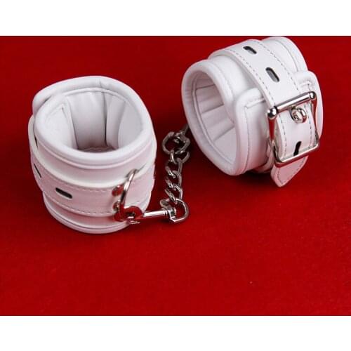 White Leather Handcuffs&ankle Cuffs Bdsm Bondage Erotic Accessories Sm Sex Slave Adult Flirting Sex Toys For Couples Games