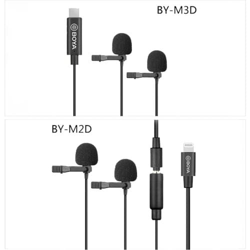 BOYA BY-M2 /M2D /M3/M3D Double Head Microphone Lavalier Lapel mini Omnidirectional Mic For iPhone iPad laptop IOS Android device