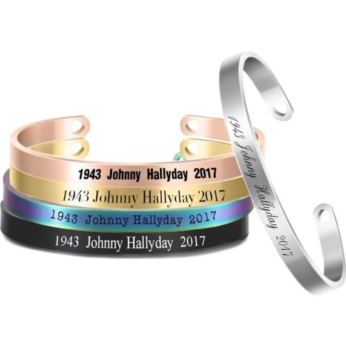 5 Colors Trendy Johnny Hallyday Bracelet Cuff Open Bangle Engraved Nameplate 6mm Width Stainless Steel Jewelry for Men Women