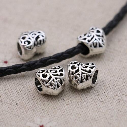 20pcs Tibetan Silver Plated Hollow Heart Spacer Beads for Jewelry Making European Charm Bracelet Necklace DIY Craft Findings
