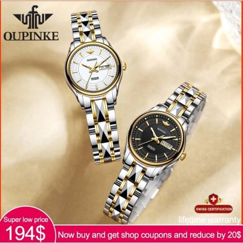 OUPINKE Top Luxury Women Wristwatch Automatic Mechanical Waterproof Watches Sapphire Mirror Tungsten Steel Watchstrap Lady Watch