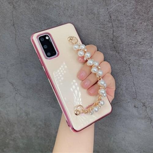 A02s Case Luxury Glitter Pearl Gold Plated Bracelet Strap Cover for Samsung Galaxy A70 A50 A71 A72 A51 A8 2018 A21S Bling Cases