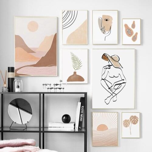 Girl Body Line Mountain Sea Landscape Wall Art Canvas Painting Nordic Posters AndPrints Wall Pictures For Living Room Home Decor