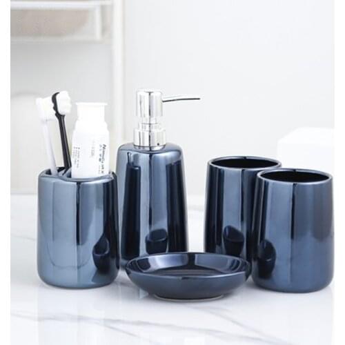 Ceramic Bathroom Kit,Simple Ceramic Wash Set, Wedding Wash Set Toothbrush Holder Soap Dispenser Soap Dish Mouth Cup