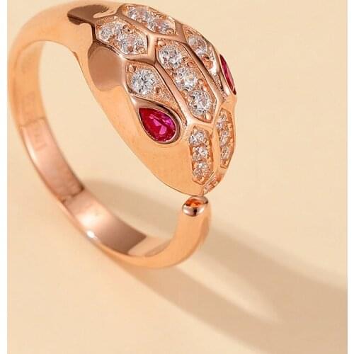 Red Eye Snake Ring S925 Gold Plated Diamond Opening Personality Retro Snake Head Lady Ring