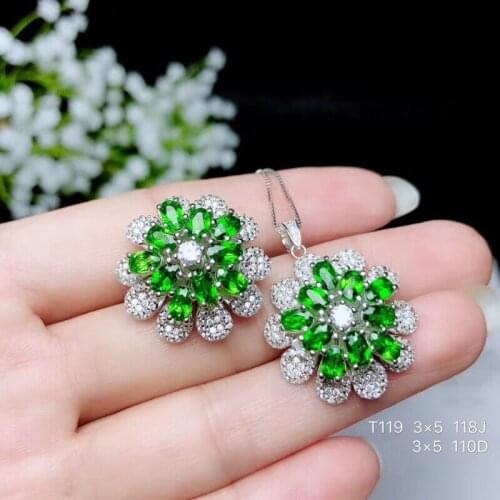 Columbia natural diopside set ring earrings necklace fashionable with new design quality 925 Silver