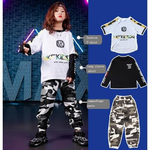 Kids Clothing Set Camouflage Color Pants Girls Handsome Clothes Dance Style Suit