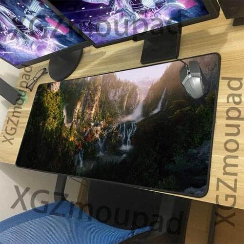 XGZ Large Gaming Mouse Pad Black Lock Edge Mountain Waterfall Landscape Computer Custom Table Mat Rubber Stripe Non-slip Xxl