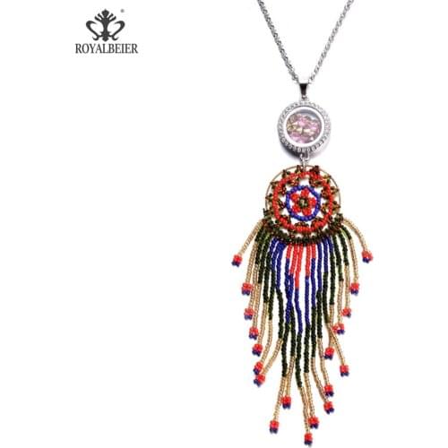 ROYALBEIER 1pc/lot Handmade Beaded Round Magnet Buckle Box Charms Pendants Necklace Artwork Silved Plated For Women Jewelry