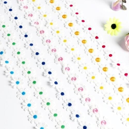 Lace Trim Sunflower Daisy Flower Embroidery 2.5cm Width Milk Silk Water Soluble DIY Clothing Sewing Fabric 1 Yard