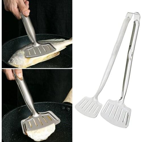 Kitchen Stainless Steel Grill Tongs Frying Fish Steak Shovel BBQ Bread Clamps
