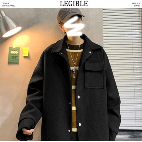Jacket Winter Men Solid Wool Mens Jacket Turndown Collar Jackets Coats Male Korean Casual Wool Coats Men