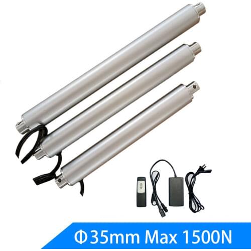 Mini Tubular Linear Actuator with Power Supply and Remote Controller High Torque 1500N 15mm/s Aluminium Alloy Electric Push Rod