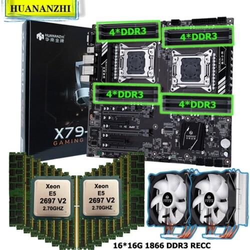 HUANANZHI X79-16D Motherboard CPU RAM Combo on Sale Dual Processor Intel Xeon E5 2697 V2 2.7GHz Memory 256G(16*16G) RECC