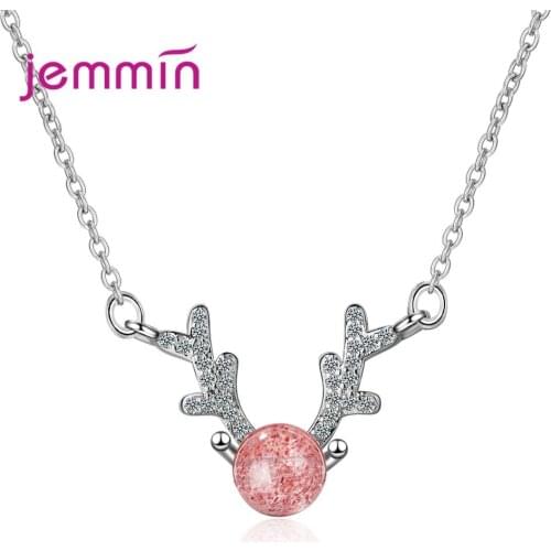 Fashion Antlers Necklace Simple 925 Sterling Silver Women Appointment Jewelry Romantic Gift Pink Colour